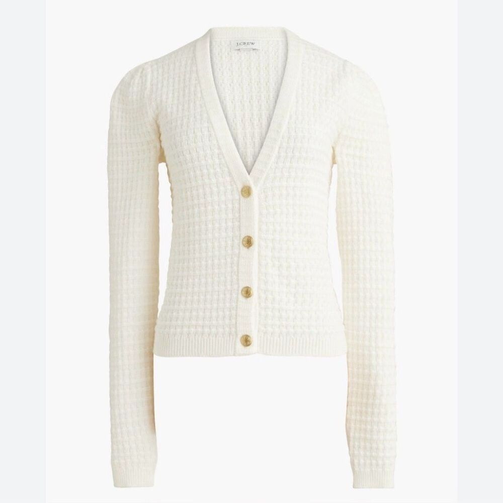 J.Crew Factory Textured Cardigan Sweater Ivory Size Medium NEW - Picture 2 of 9